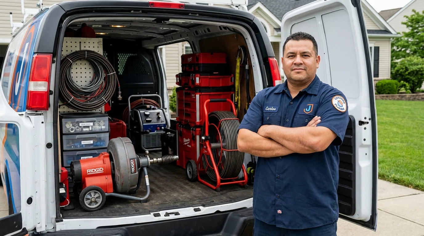 Professional drain cleaning equipment and Johns Plumbing LLC plumber in Chalfont
