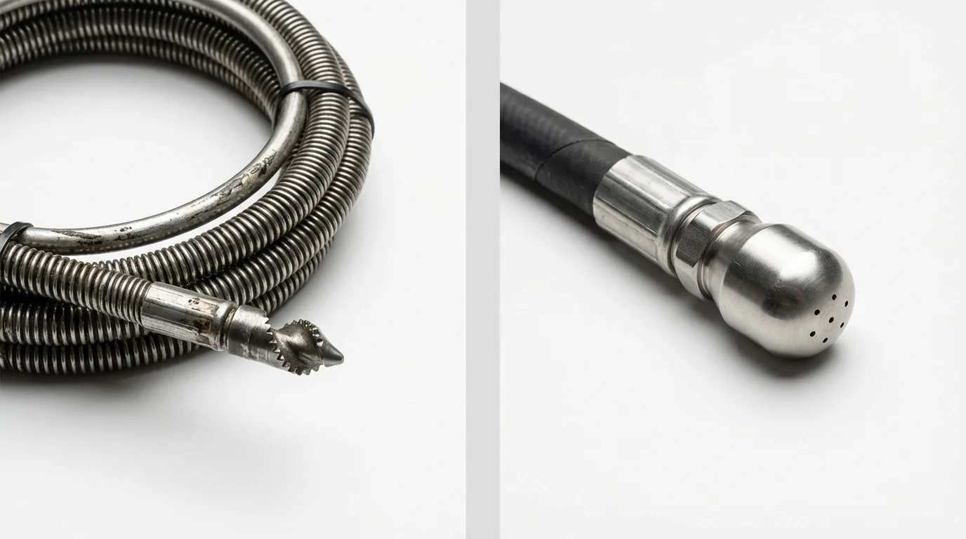 Drain snake cable and hydro jetting nozzle used for drain cleaning in Chalfont, PA
