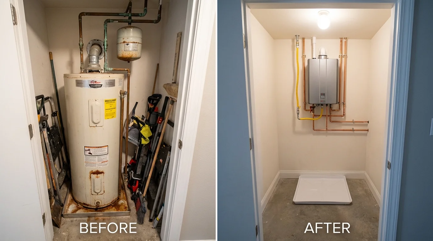 Tank water heater versus wall-mounted tankless unit comparison for Chalfont, PA homeowners