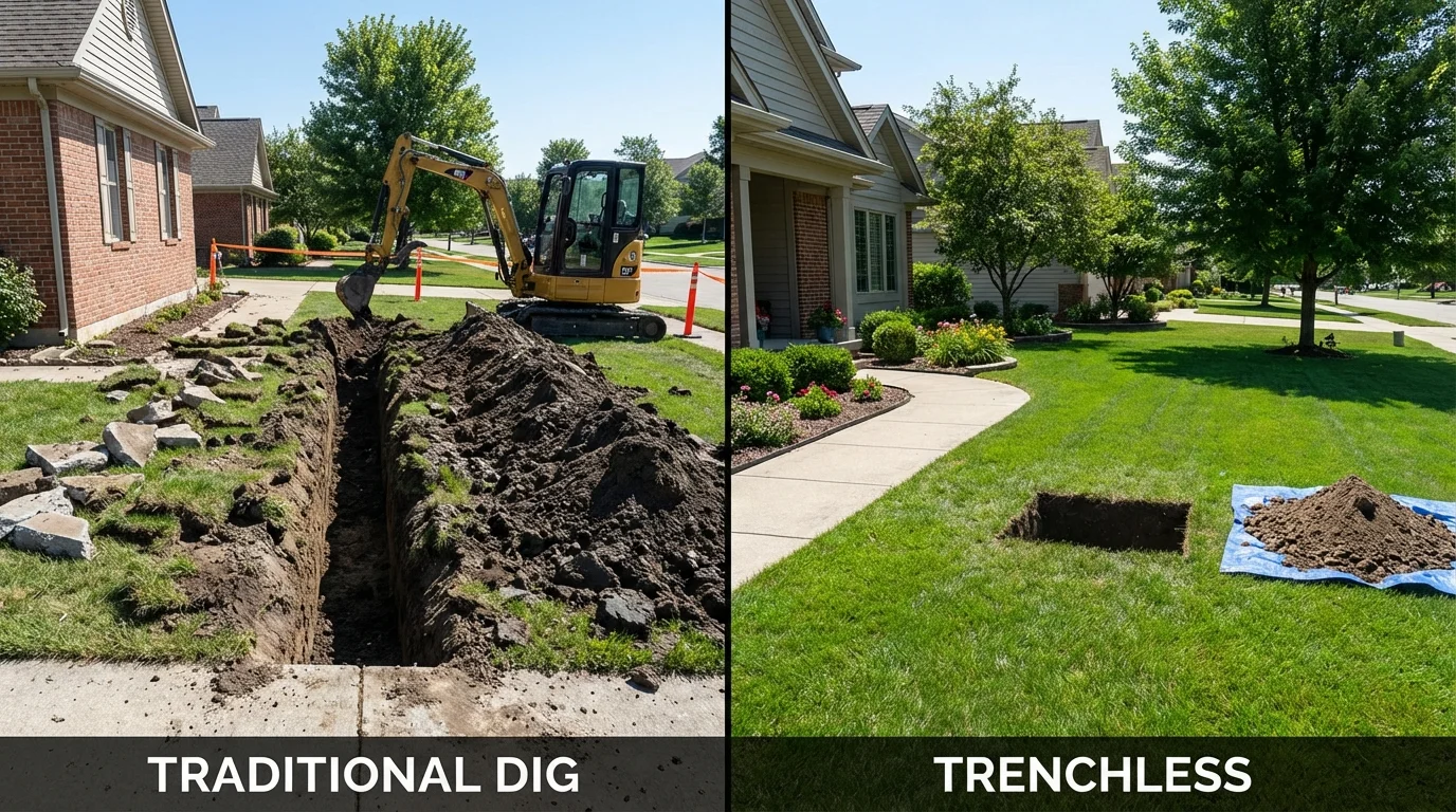 Trenchless sewer repair with minimal yard damage versus traditional excavation in Chalfont, PA